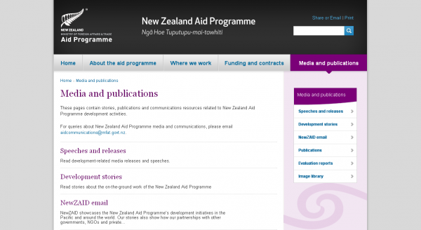 The New Zealand Aid Programme, List of articles